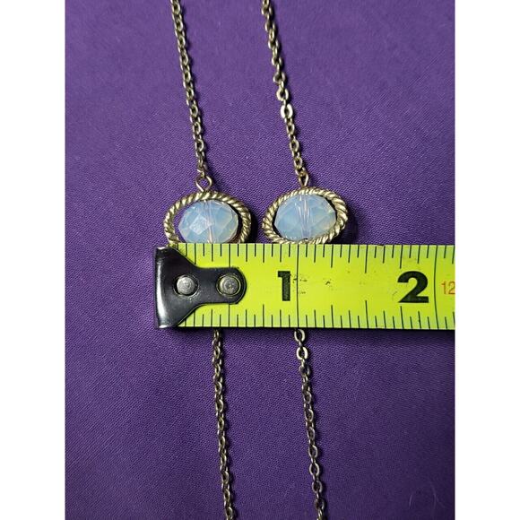 Long Yellow Gold Tone Opalescent Frosted Faceted Glass Bead Station Necklace - Picture 8 of 9